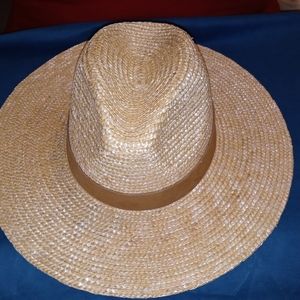 Gigi Pip Isla Wide Brim Straw Fedora Hat Natural One Size New without Tags